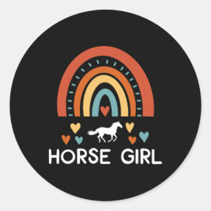 Horse Girl Horseback Riding Rainbow Horses Lover F Classic Round Sticker