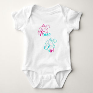 Horse Girl in Pink and Turquoise Baby Bodysuit