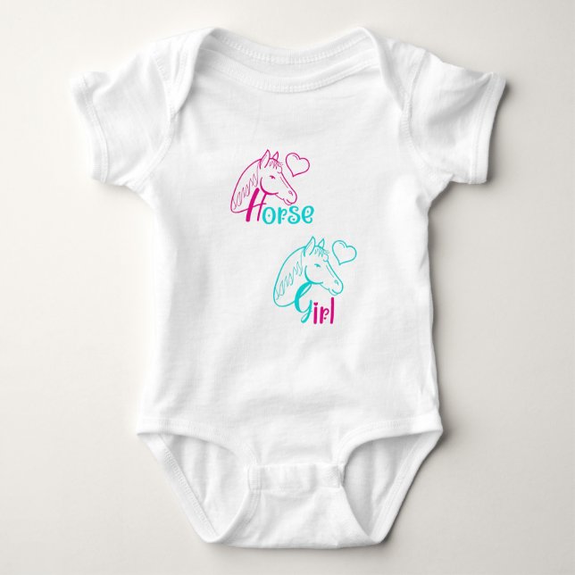 Horse Girl in Pink and Turquoise Baby Bodysuit (Front)