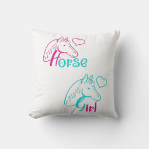 Horse Girl in Pink and Turquoise Cushion
