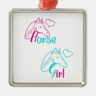 Horse Girl in Pink and Turquoise Metal Ornament