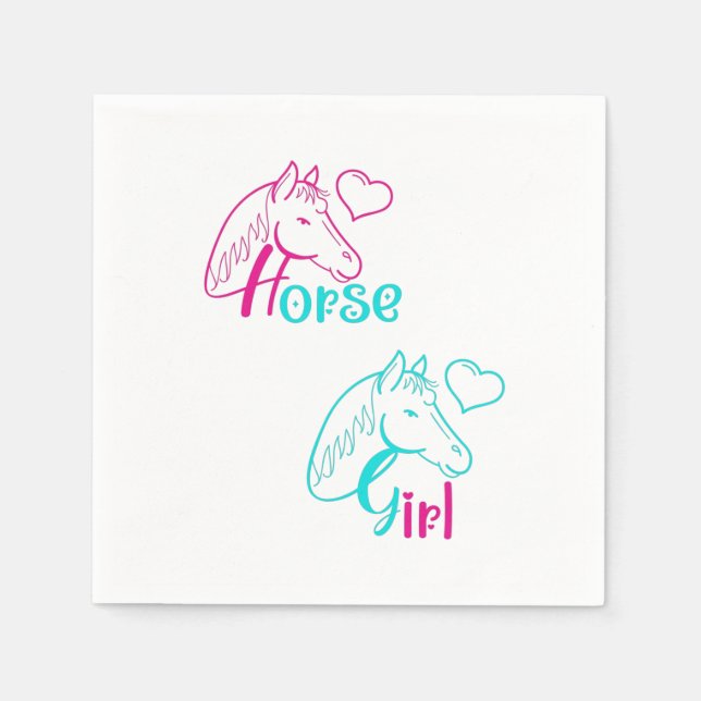 Horse Girl in Pink and Turquoise Napkin (Front)