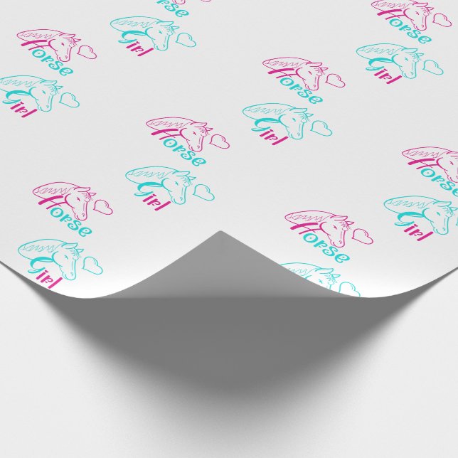 Horse Girl in Pink and Turquoise Wrapping Paper (Corner)