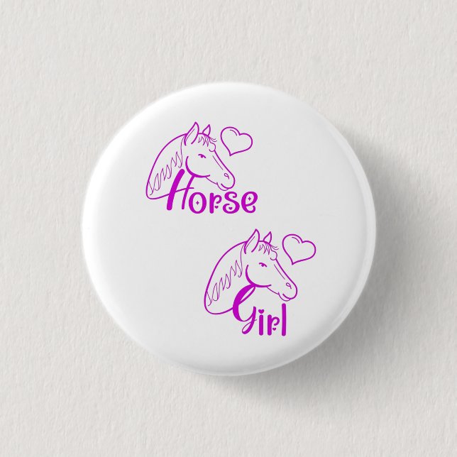 Horse Girl in Purple with Horse Head Font 3 Cm Round Badge (Front)