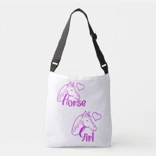 Horse Girl in Purple with Horse Head Font Crossbody Bag