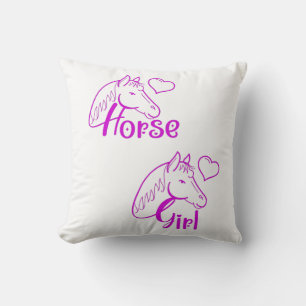 Horse Girl in Purple with Horse Head Font Cushion