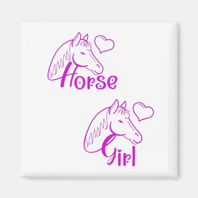 Horse Girl in Purple with Horse Head Font Magnet (Front)