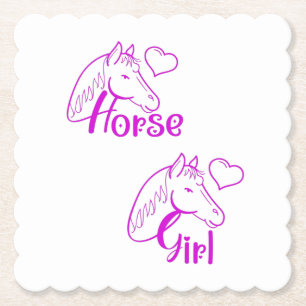 Horse Girl in Purple with Horse Head Font Paper Coaster