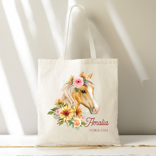 Horse girl Palomino horse with sunflowers custom Tote Bag
