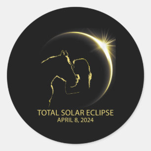 Horse Girl Total Solar Eclipse April 08 Classic Round Sticker