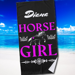 Horse Girl with Name  Beach Towel