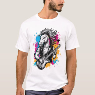 Horse Guitar Player Vintage Engraving T-Shirt Desi