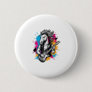 Horse Guitar Player Vintage Engraving T-Shirt Desi 6 Cm Round Badge