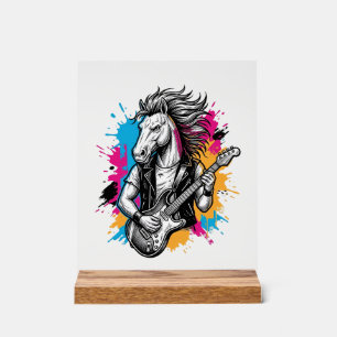 Horse Guitar Player Vintage Engraving T-Shirt Desi Acrylic Sign