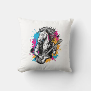 Horse Guitar Player Vintage Engraving T-Shirt Desi Cushion