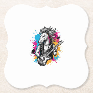 Horse Guitar Player Vintage Engraving T-Shirt Desi Paper Coaster
