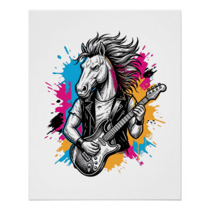 Horse Guitar Player Vintage Engraving T-Shirt Desi Poster