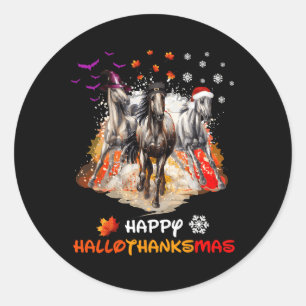 Horse Halloween And Merry Christmas Happy Hallotha Classic Round Sticker