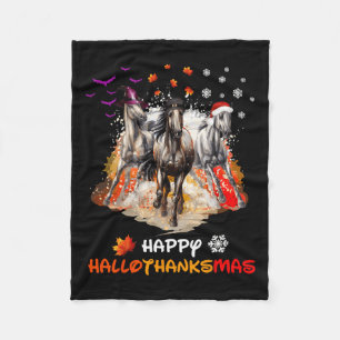 Horse Halloween And Merry Christmas Happy Hallotha Fleece Blanket