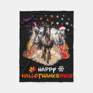 Horse Halloween And Merry Christmas Happy Hallotha Fleece Blanket