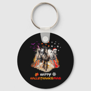 Horse Halloween And Merry Christmas Happy Hallotha Key Ring
