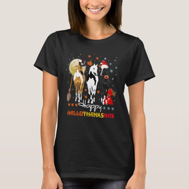 Horse Halloween And Merry Christmas Happy Hallotha T-Shirt (Front)