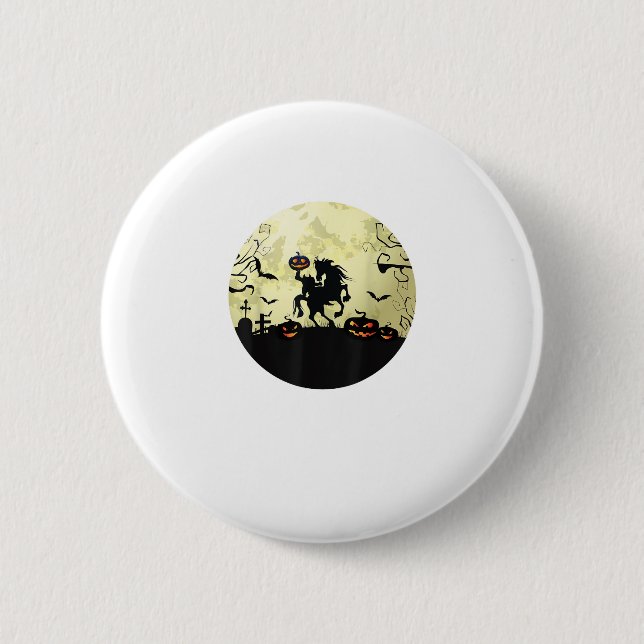 horse halloween headless horseman Pumpkin and moon 6 Cm Round Badge (Front)