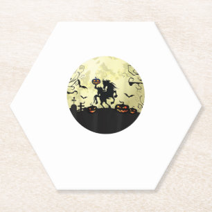 horse halloween headless horseman Pumpkin and moon Paper Coaster