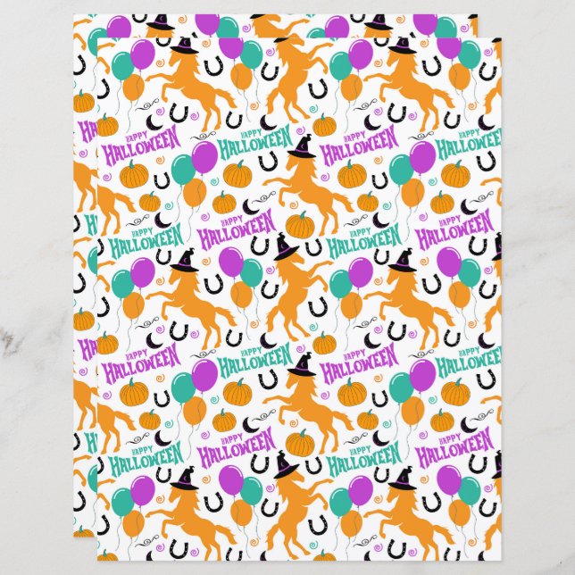 Horse Halloween Scrapbook Paper in White (Front/Back)