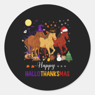 Horse Halloween Thanksgiving Christmas Happy Hallo Classic Round Sticker
