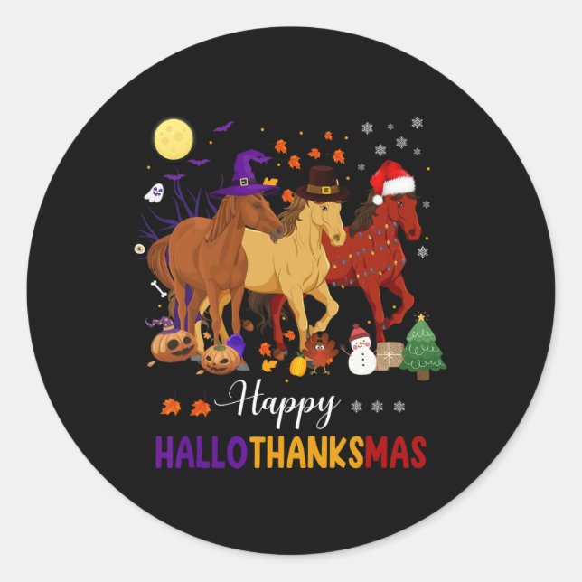 Horse Halloween Thanksgiving Christmas Happy Hallo Classic Round Sticker (Front)
