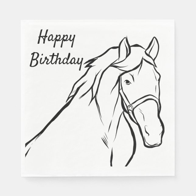 Horse Happy Birthday Equestrian Cute Pony Party Napkin (Front)