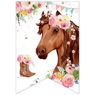  Horse Happy Birthday Girl Pink Floral Saddle Pony Bunting