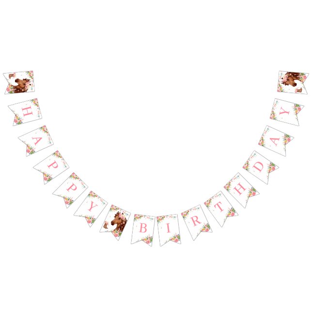  Horse Happy Birthday Girl Pink Floral Saddle Pony Bunting (All)