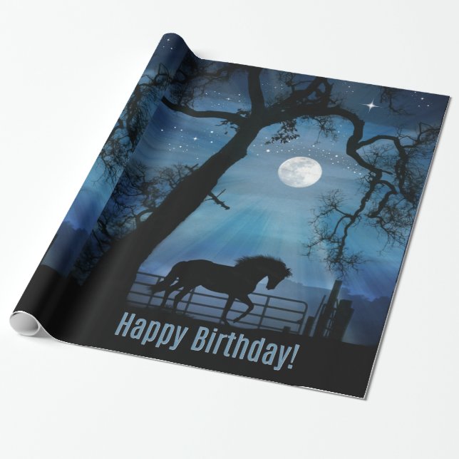 Horse Happy Birthday Wrapping Paper (Unrolled)