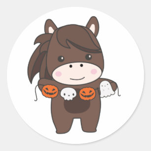 Horse Happy Halloween Pumpkin Bat Costume Classic Round Sticker