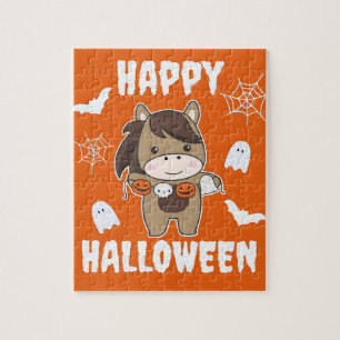 Horse Happy Halloween Pumpkin Bat Costume Jigsaw P Puzzle