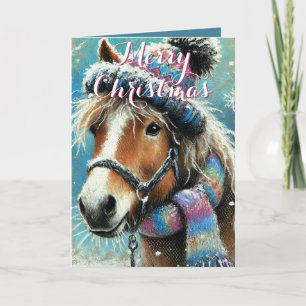 Horse Hat Scarf Snowflakes Personalised Christmas Card