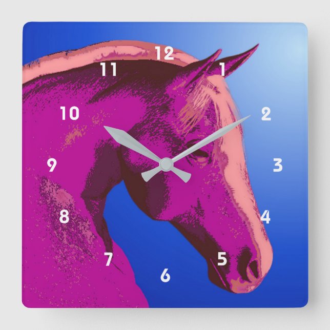 Horse Head Animal Art Square Wall Clock (Front)