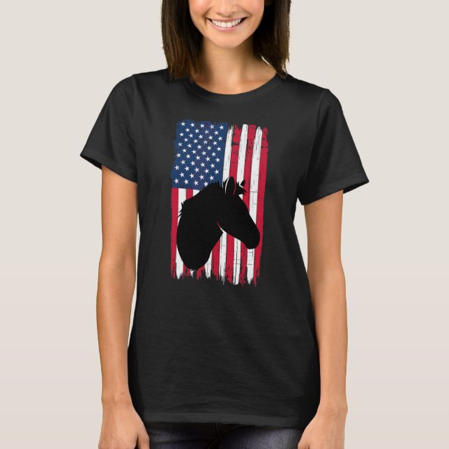 Horse Head Animal Silhouette American Flag Usa Pat T-Shirt (Front)