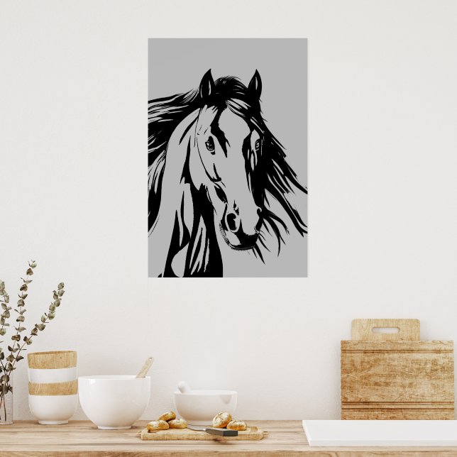 horse head black and white clip art poster (Kitchen)