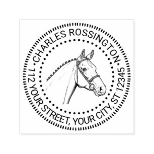 Horse Head Braided Mane Drawing Name Address Self-inking Stamp