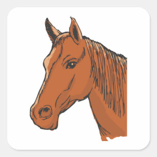 Horse Head Brown Farm Animal Square Sticker