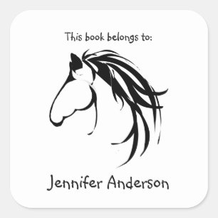 Horse Head Classic Modern Logo Custom Bookplate Square Sticker