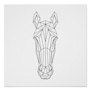 Horse Head Geometric Black & White Modern Art Poster