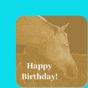Horse Head Happy Birthday Golden Brown Square Sticker