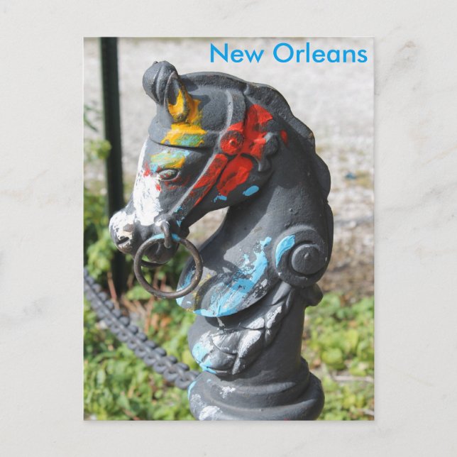 Horse Head Hitching Post Colourful New Orleans Postcard (Front)
