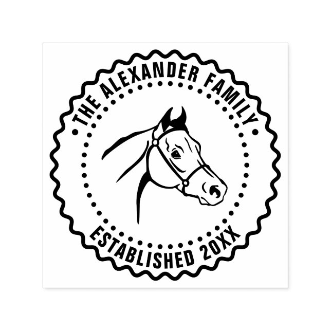 Horse Head Line Art FF Family Name Date Estd Self-inking Stamp (Design)