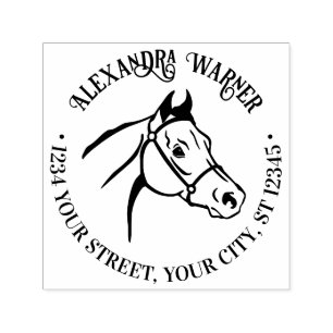 Horse Head Line Art Name Return Address  Self-inking Stamp