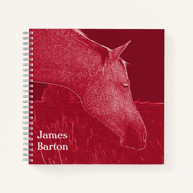 Horse Head Modern Red Personal Artistic Notebook (Front)
